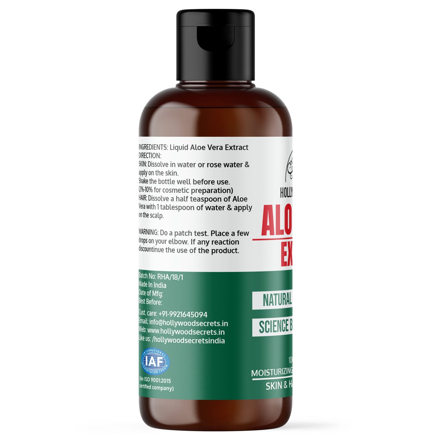 Pure 85% Aloe Vera Liquid Botanical Extract Hollywood Secrets