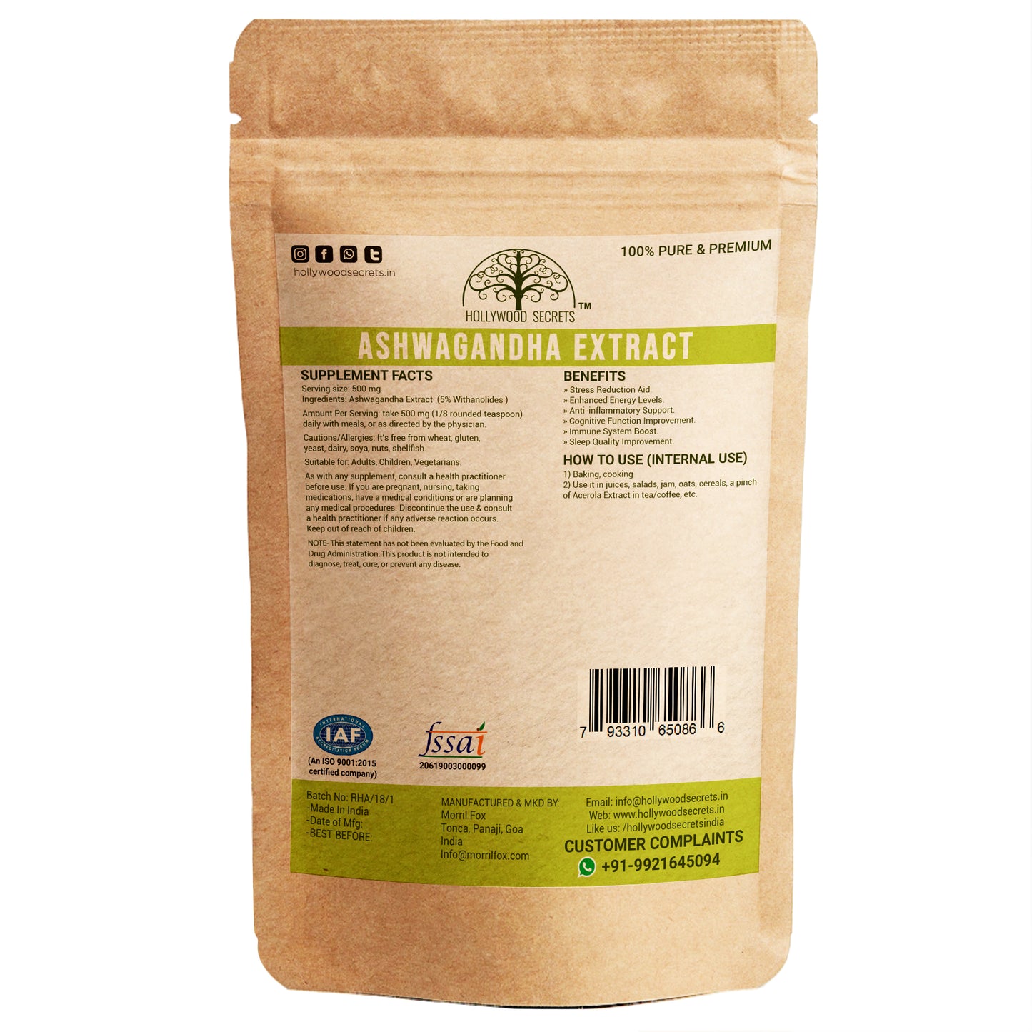 Pure Ashwagandha Extract Powder 50gm Withanolides 5%
