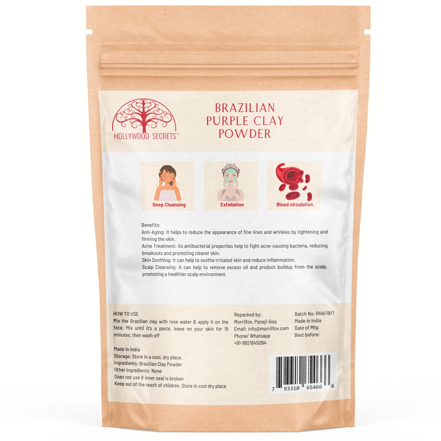 Pure Brazilian Purple Clay 100 Gms Hollywood Secrets