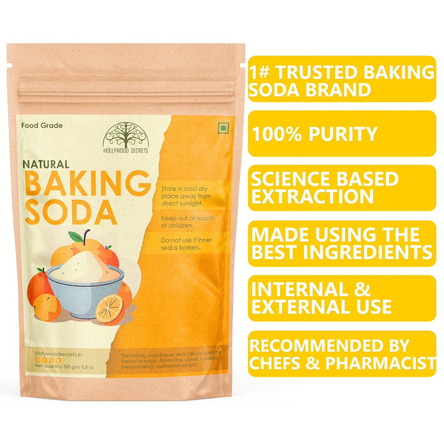Pure Baking Soda Sodium Bicarbonate 500 gm Hollywood Secrets