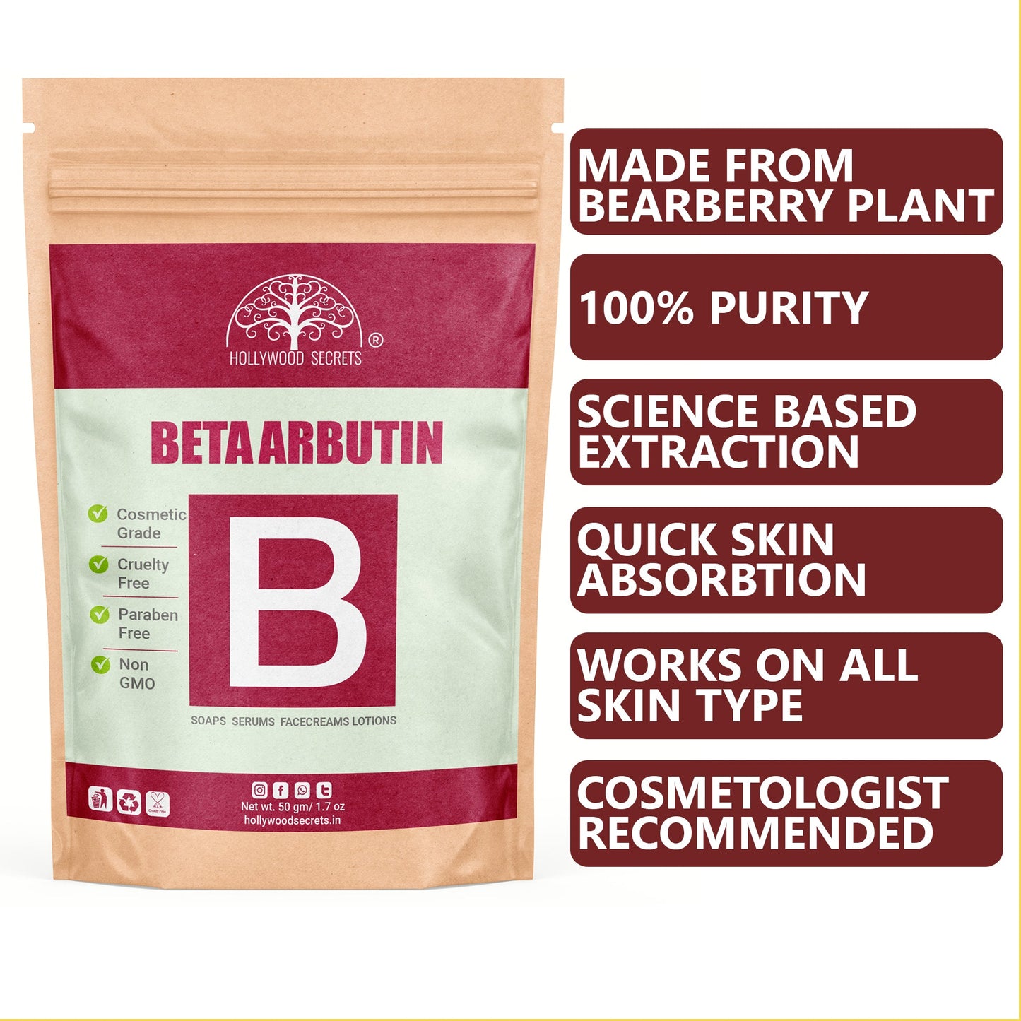 Pure Beta Arbutin Powder 50gm Hollywood Secrets