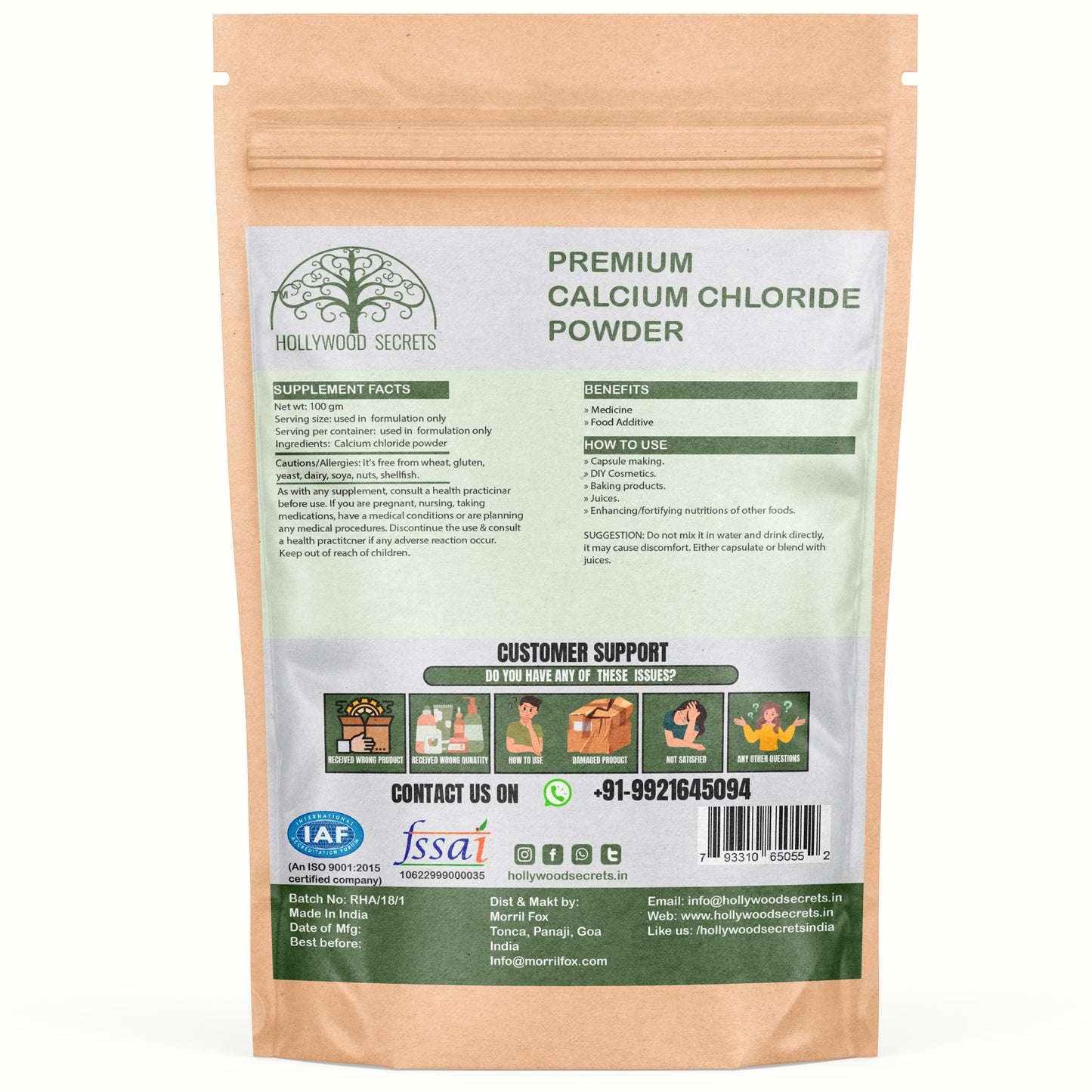 Calcium Chloride Powder 100gm Pharma Grade Hollywood Secrets