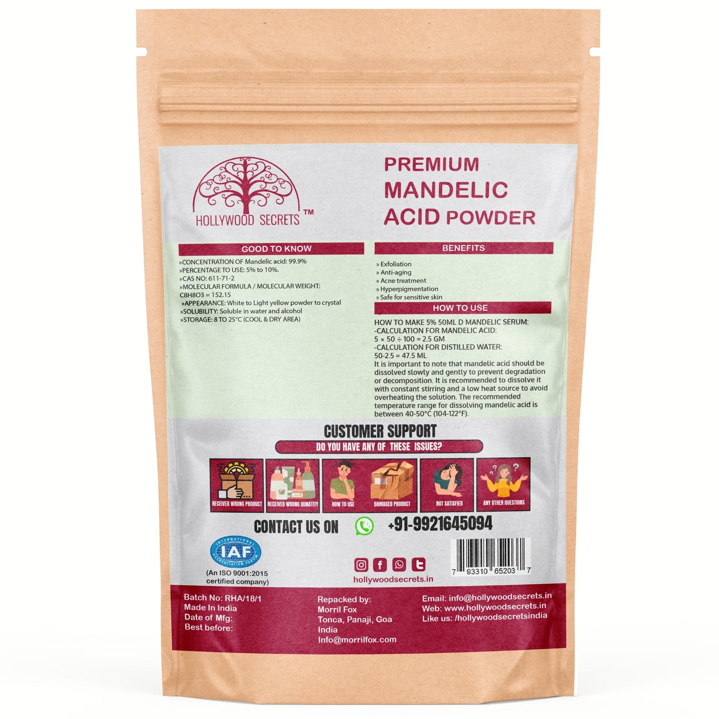 AHA D-Mandelic Acid Powder 50gm Hollywood Secrets