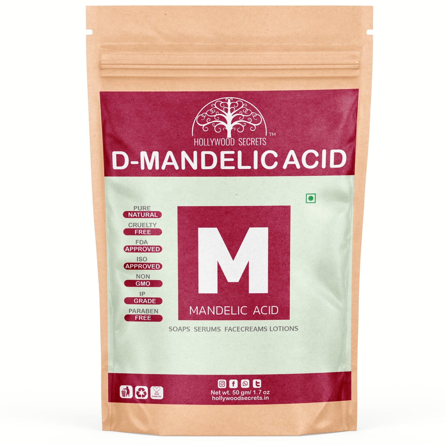 AHA D-Mandelic Acid Powder 50gm Hollywood Secrets