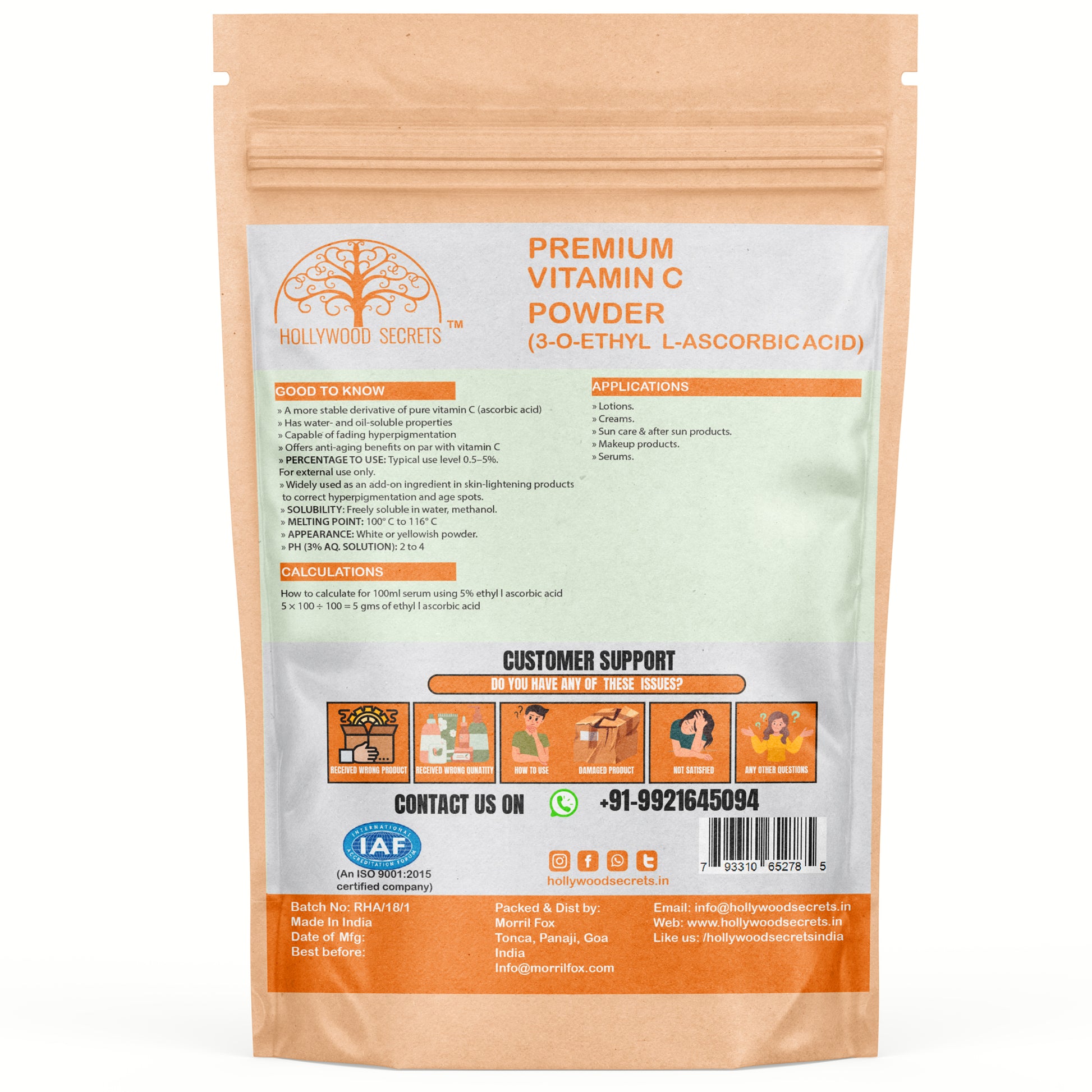 Vitamin C Ethyl L-Ascorbic Acid Powder 50 gm Hollywood Secrets