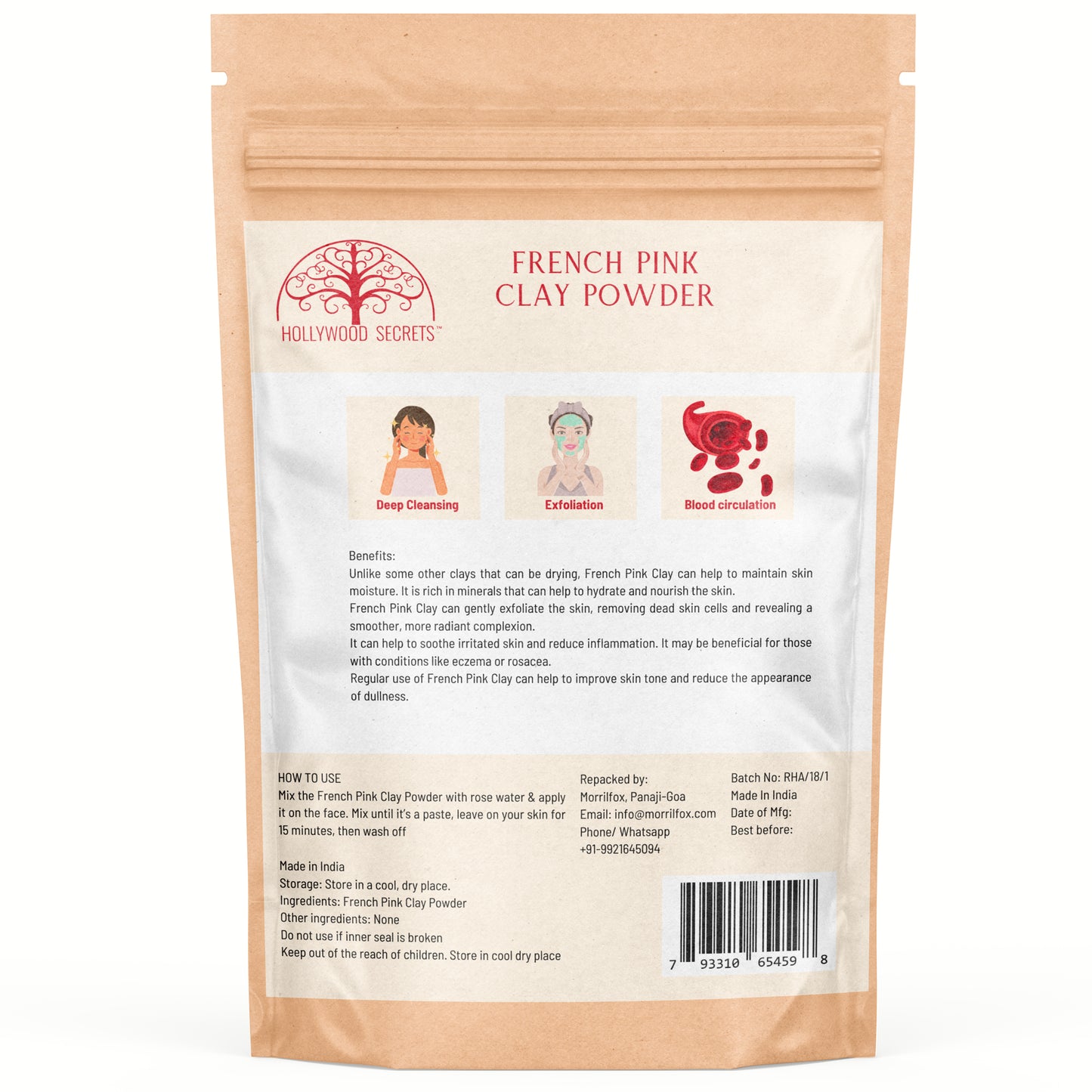 Pure French Pink Clay Powder 100Gms Hollywood Secrets