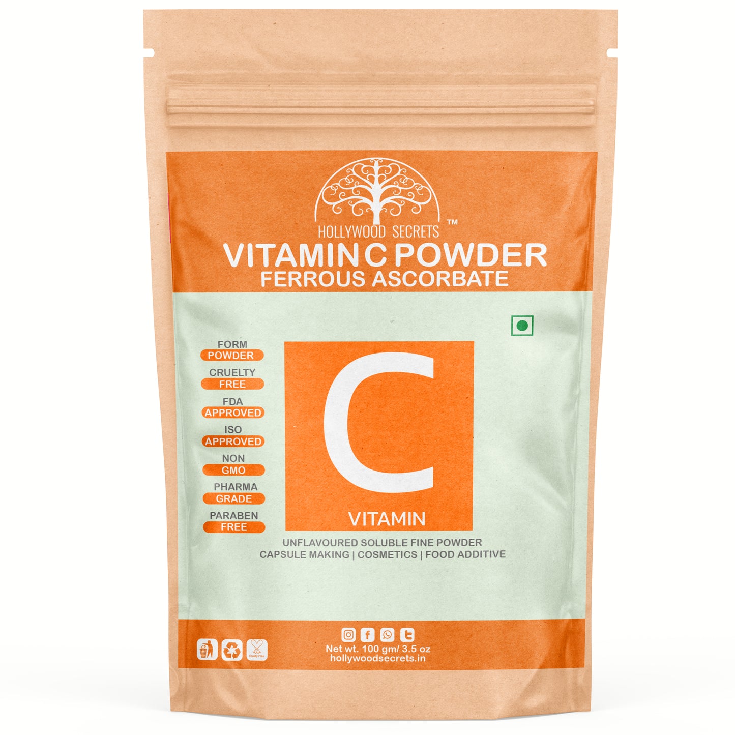 Hollywood Secrets Pure Best Organic Natural Buy now Shop sale Online Price bulk Manufacturer Wholesaler reviews ratings specifications Free Shipping Cash on delivery India supplement Powder Vitamin C Ferrous Ascorbate