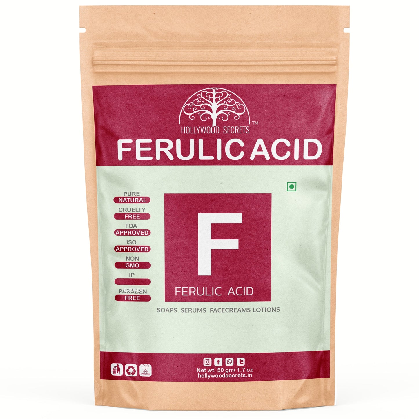 Ferulic Acid Powder 50 gm Hollywood Secrets