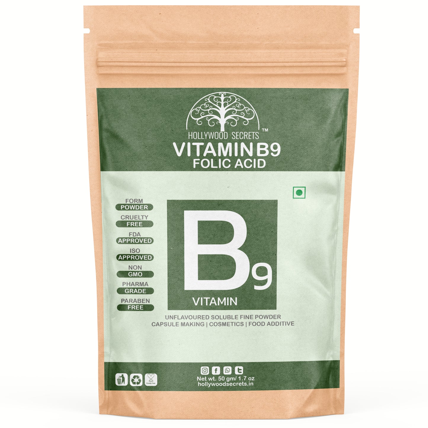 Hollywood Secrets Pure Best Organic Natural Buy now Shop sale Online Price bulk Manufacturer Wholesaler reviews ratings specifications Free Shipping Cash on delivery India supplement Powder Vitamin B9 Folic Acid
