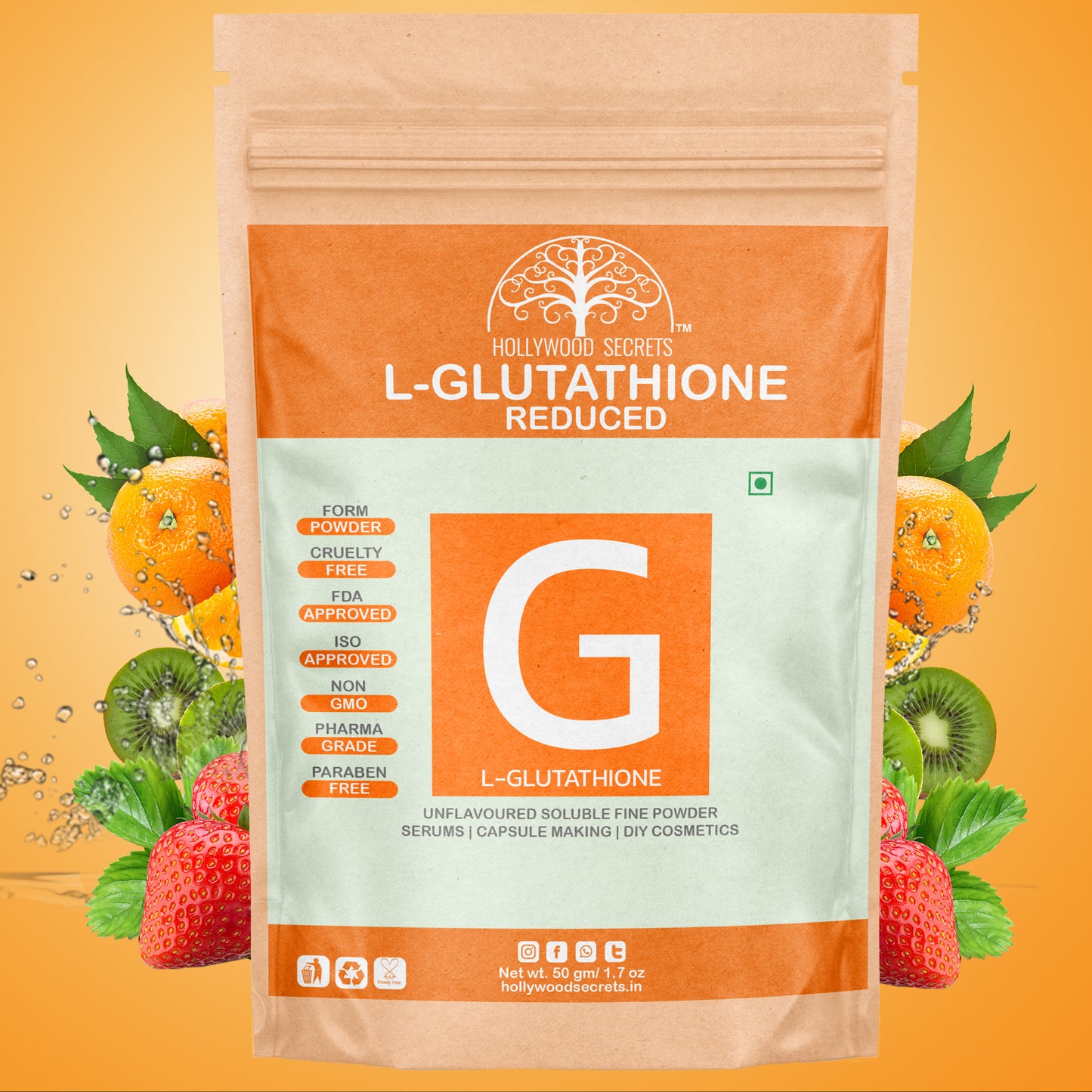 Pure L-Glutathione Powder 50gms Pharma Grade Hollywood Secrets