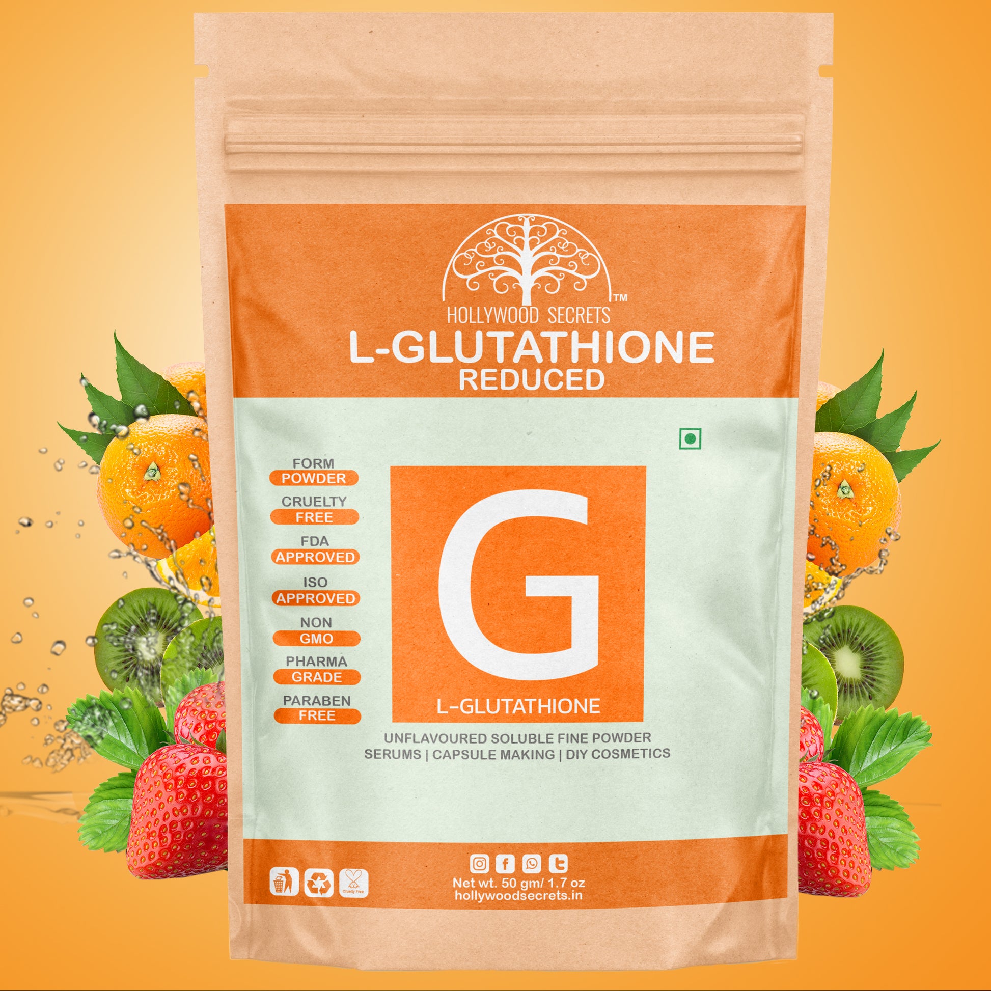 Pure L-Glutathione Powder 50gms Pharma Grade Hollywood Secrets