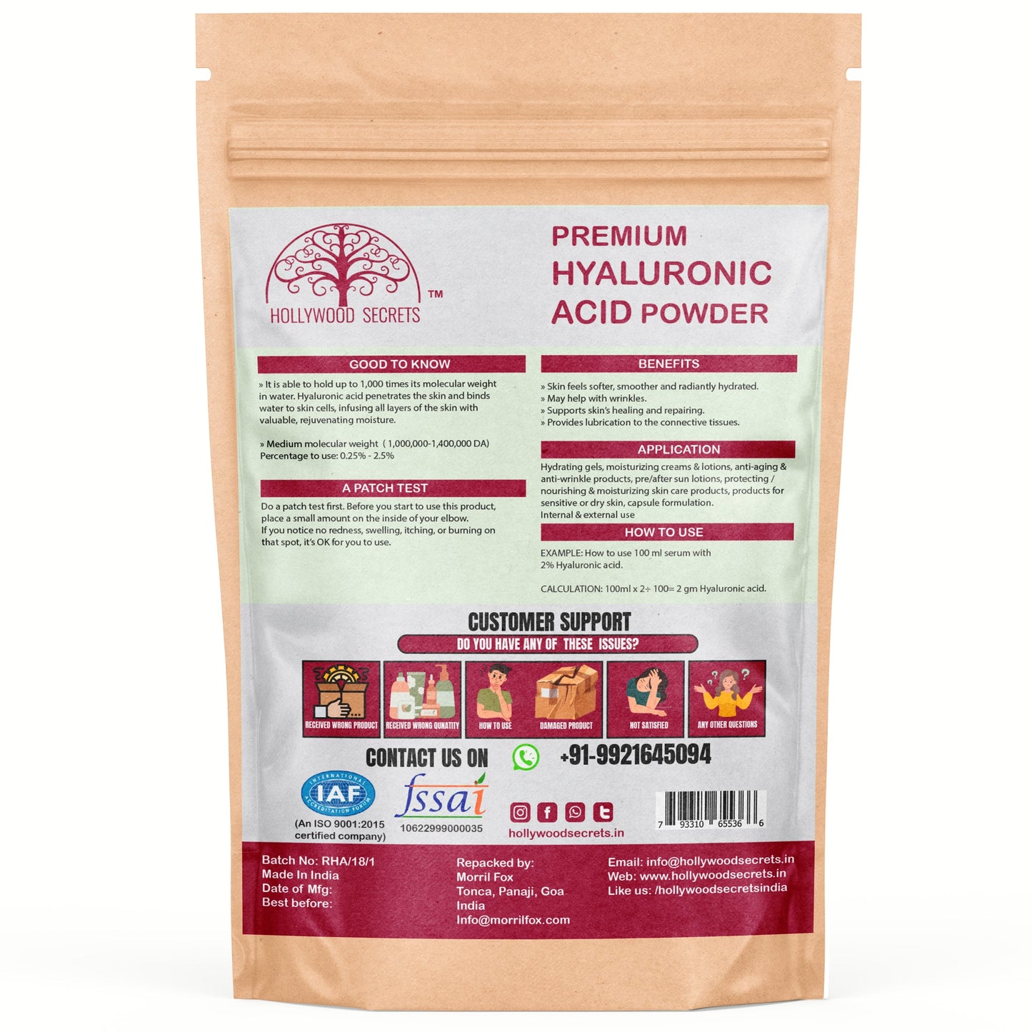 Pure Hyaluronic Acid Powder 50gm Hollywood Secrets