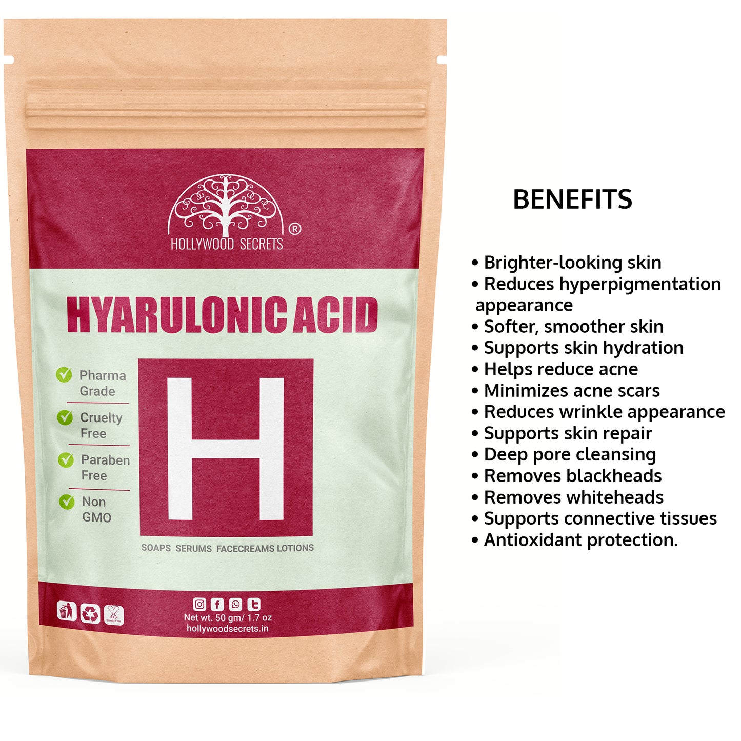 Pure Hyaluronic Acid Powder 50gm