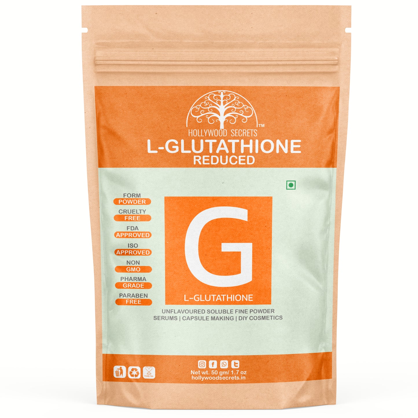 Hollywood Secrets Pure Best Organic Natural Buy now Shop sale Online Price bulk Manufacturer Wholesaler reviews ratings specifications Free Shipping Cash on delivery India supplement Powder Pure L-Glutathione
