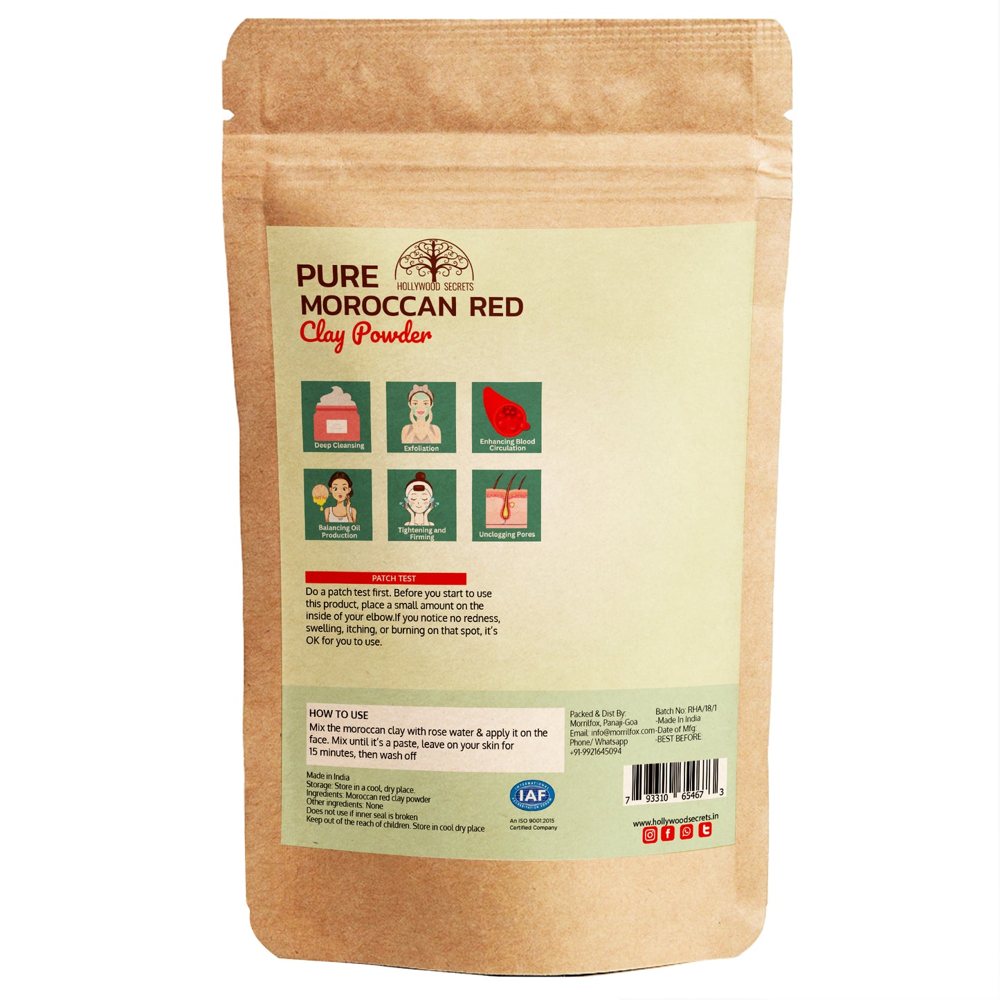 Pure Moroccan Red Clay 100Gms Hollywood Secrets