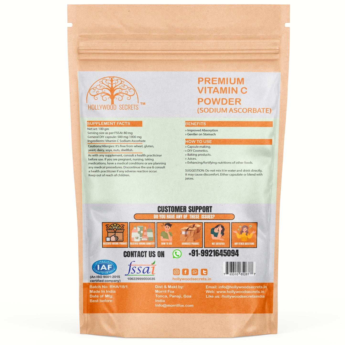 Vitamin C Sodium Ascorbate Powder 100gm Hollywood Secrets