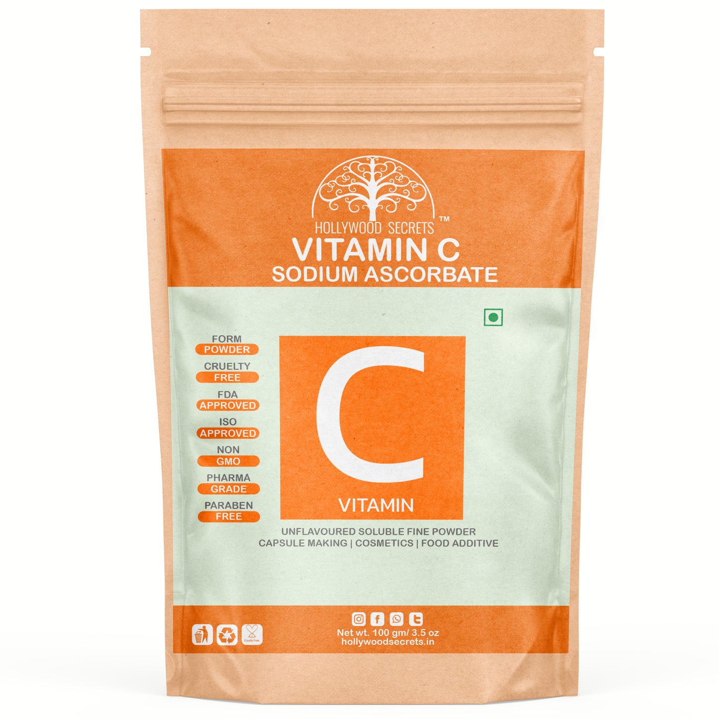 Hollywood Secrets Pure Best Organic Natural Buy now Shop sale Online Price bulk Manufacturer Wholesaler reviews ratings specifications Free Shipping Cash on delivery India supplement Powder Vitamin C Sodium Ascorbate