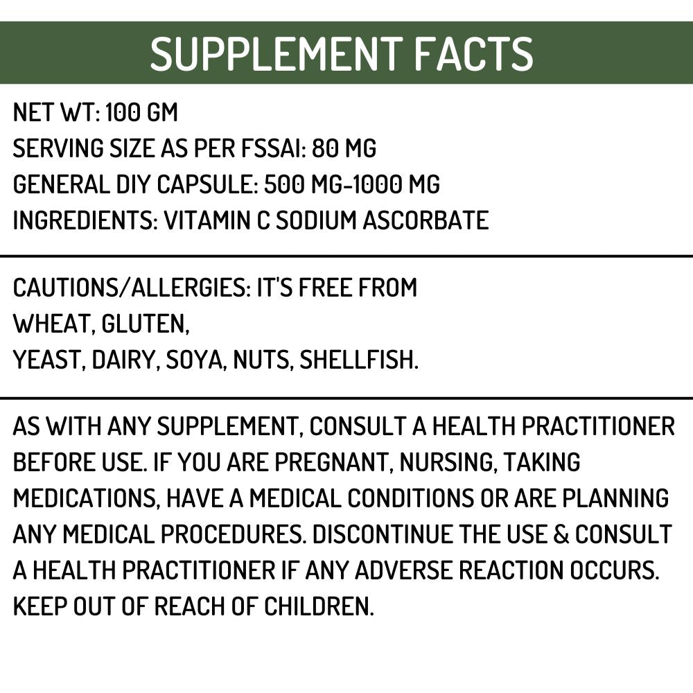 Vitamin C Sodium Ascorbate Powder 100gm Hollywood Secrets