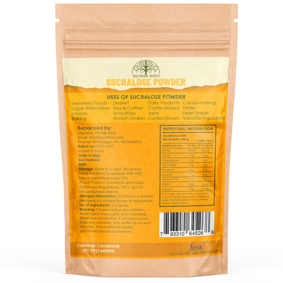 Pure Sucralose Powder – Food Grade Sweetener – 200 g (Copy) Hollywood Secrets