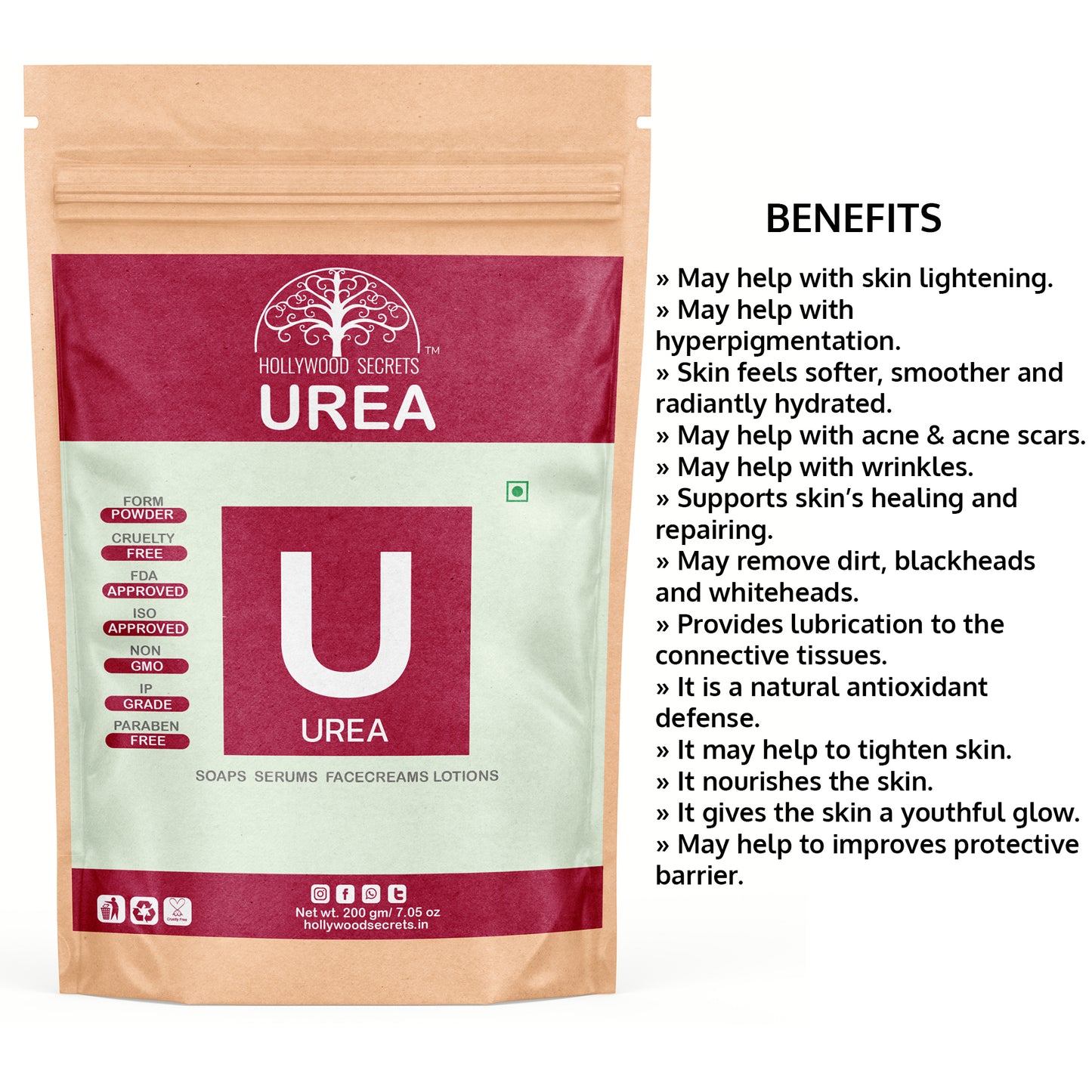 Urea Powder DIY Cosmetics 200 gm Hollywood Secrets
