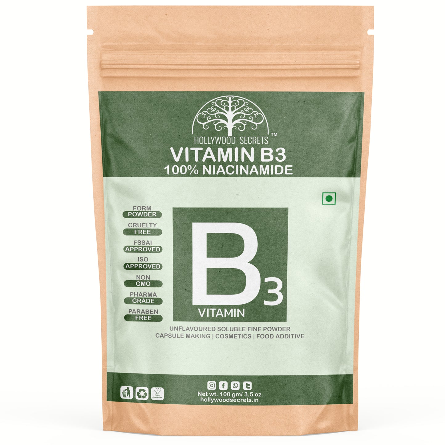 Pure Vitamin B3 Powder (Niacinamide) Supplements Acne Face (100 Gms) Hollywood Secrets
