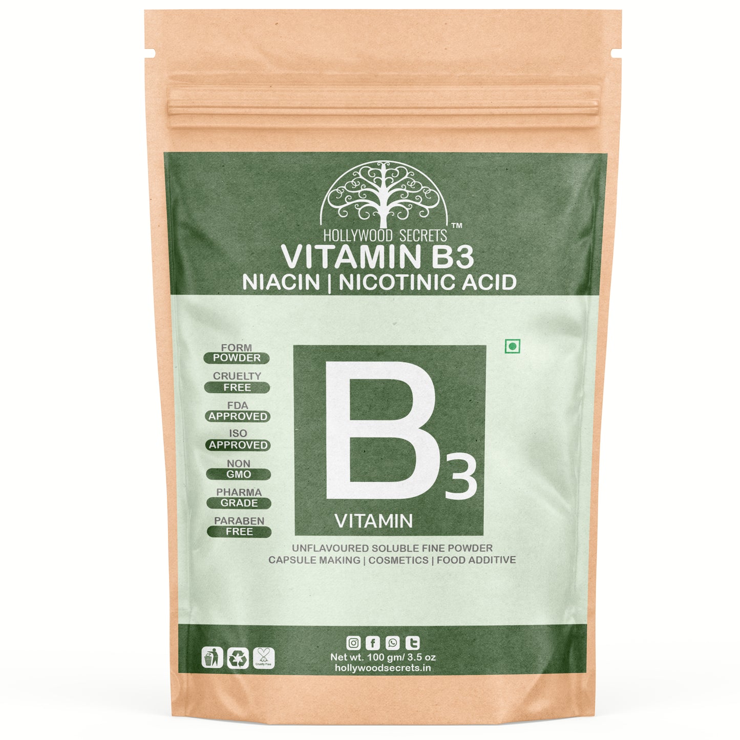 Hollywood Secrets Pure Best Organic Natural Buy now Shop sale Online Price bulk Manufacturer Wholesaler reviews ratings specifications Free Shipping Cash on delivery India supplement Powder Vitamin B3 Niacin