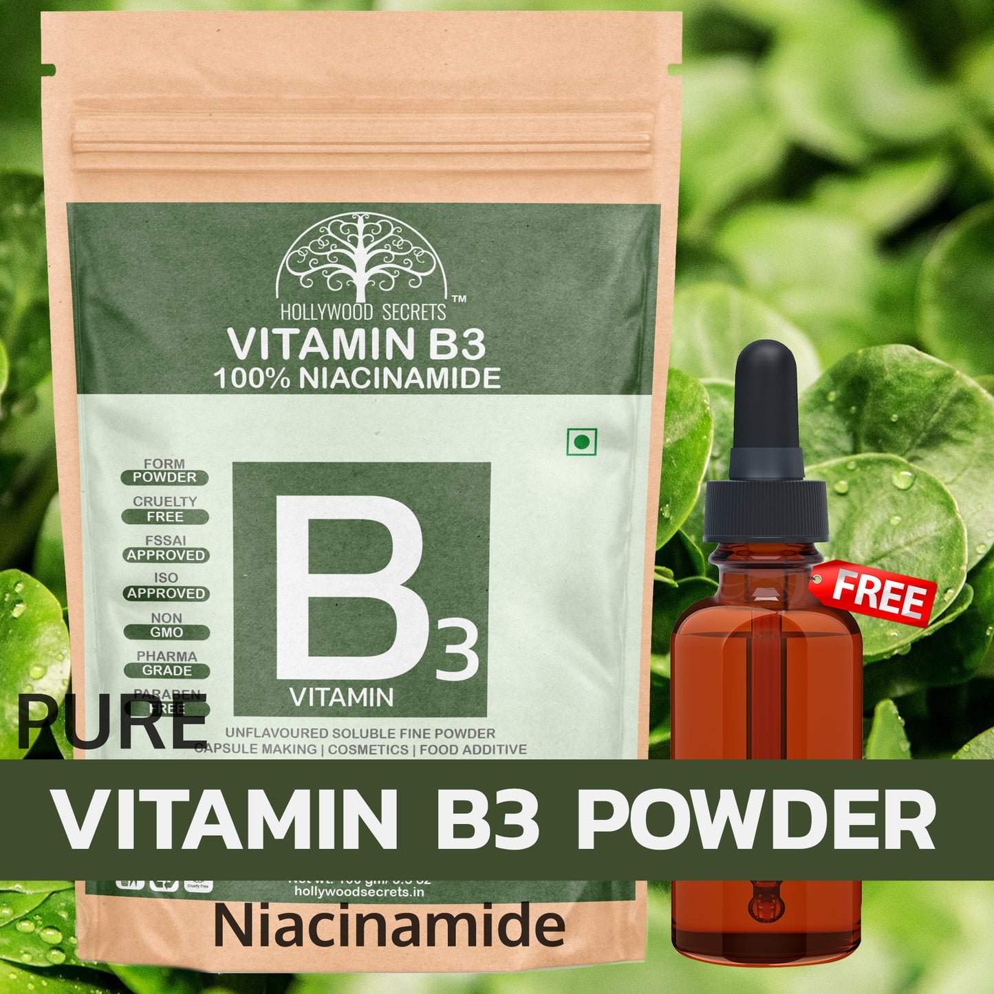 Pure Vitamin B3 Powder (Niacinamide) Supplements Acne Face (100 Gms) Hollywood Secrets