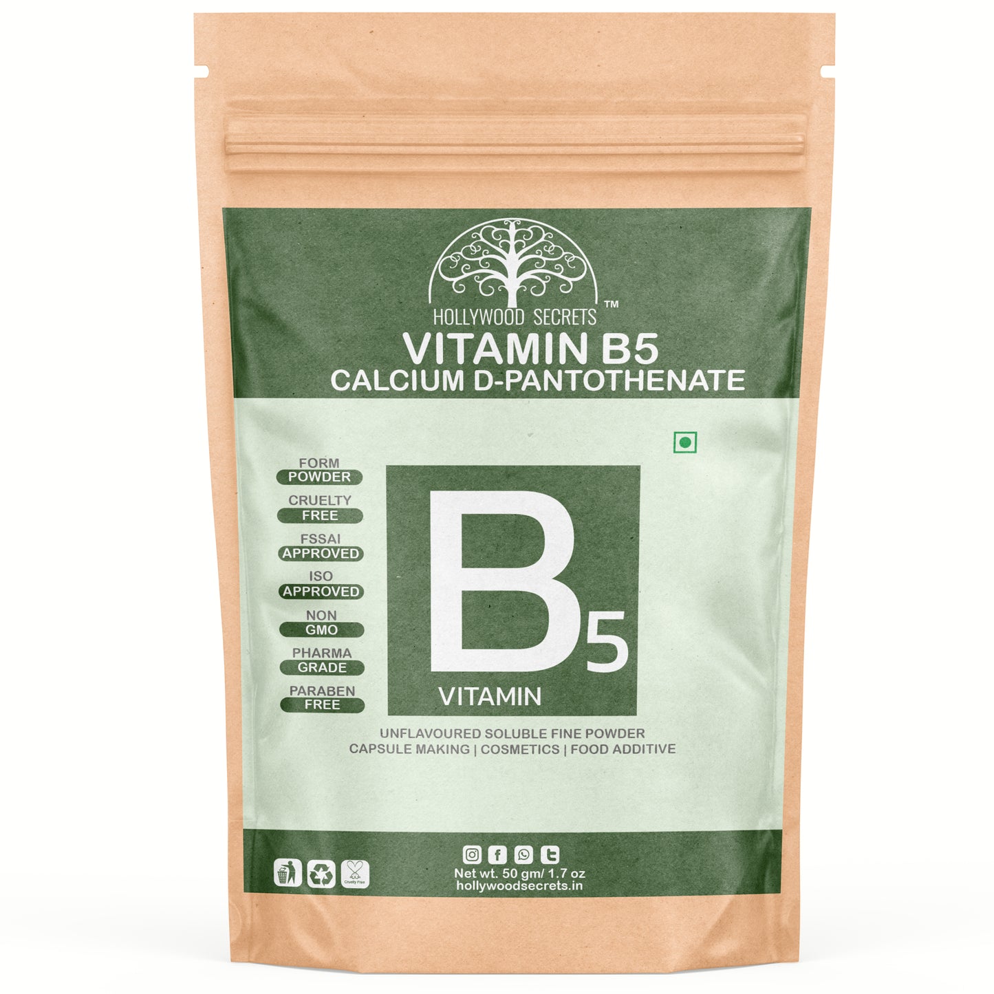 Hollywood Secrets Pure Best Organic Natural Buy now Shop sale Online Price bulk Manufacturer Wholesaler reviews ratings specifications Free Shipping Cash on delivery India supplement Powder Provitamin B5 Calcium D Pantothenate