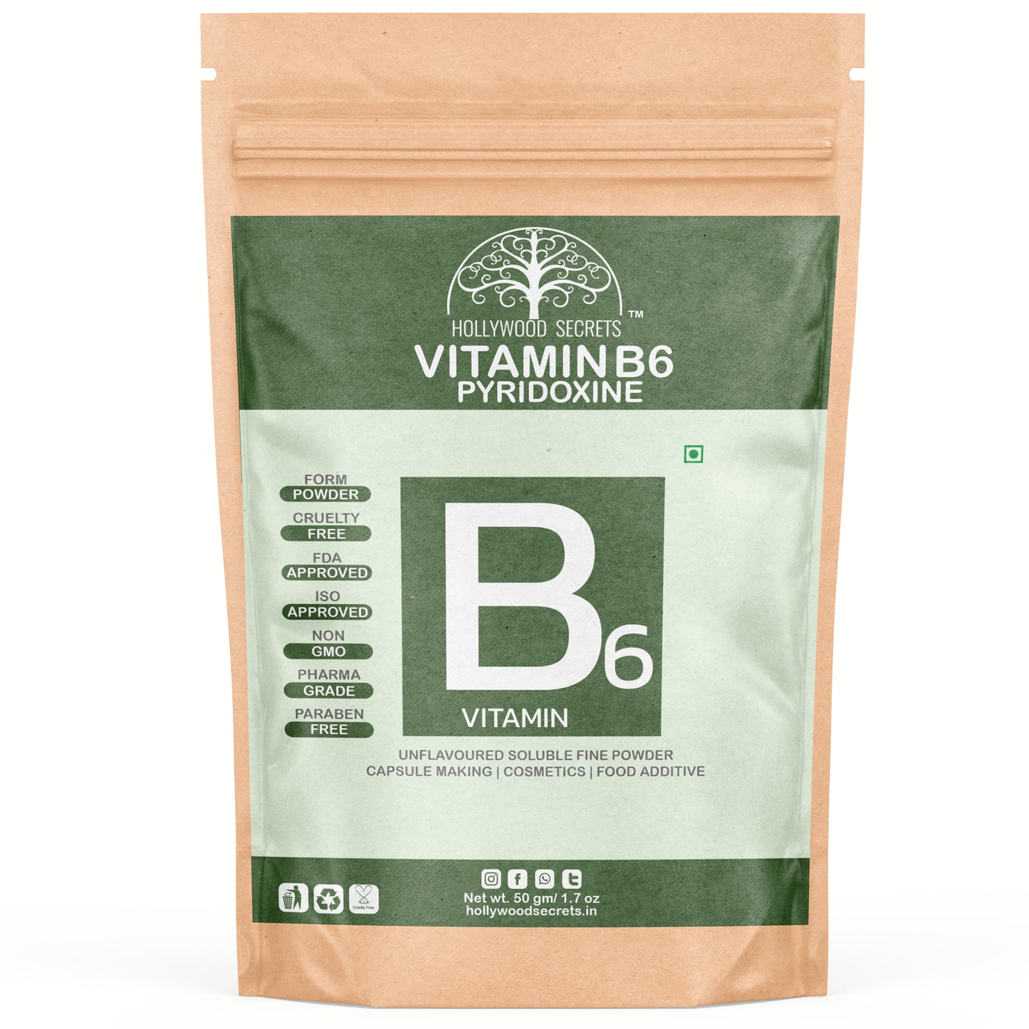 Hollywood Secrets Pure Best Organic Natural Buy now Shop sale Online Price bulk Manufacturer Wholesaler reviews ratings specifications Free Shipping Cash on delivery India supplement Powder Vitamin B6 Pyridoxine