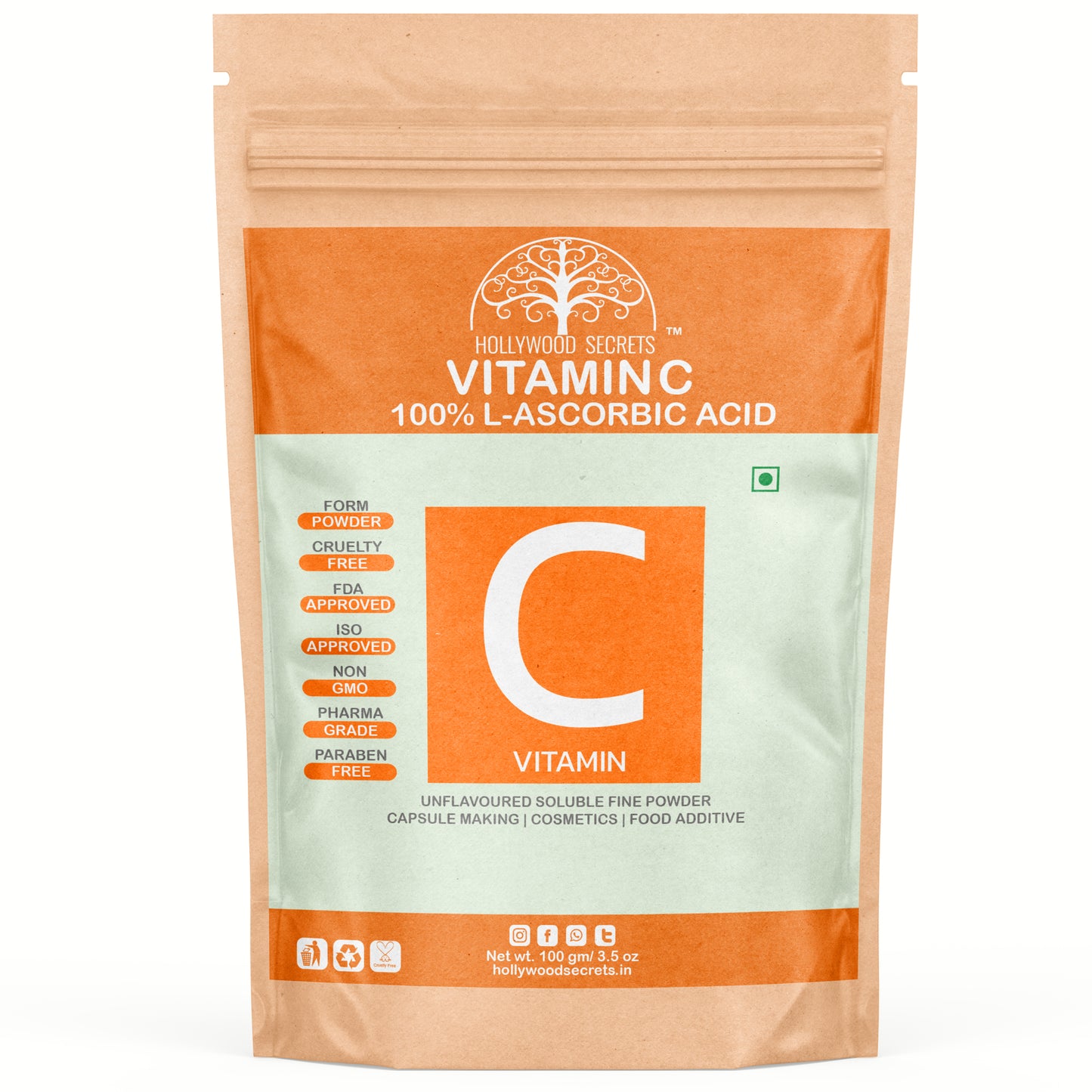 Hollywood Secrets Pure Best Organic Natural Buy now Shop sale Online Price bulk Manufacturer Wholesaler reviews ratings specifications Free Shipping Cash on delivery India supplement Powder Vitamin C L-Ascorbic