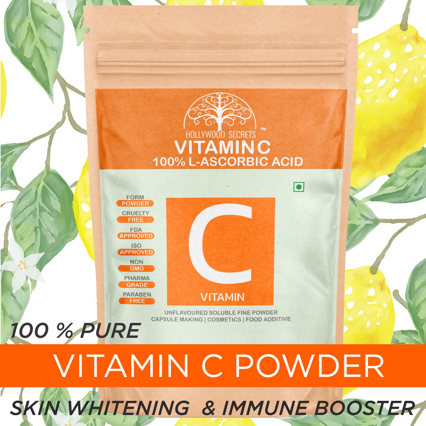 Vitamin C L-Ascorbic Powder 100gm Hollywood Secrets