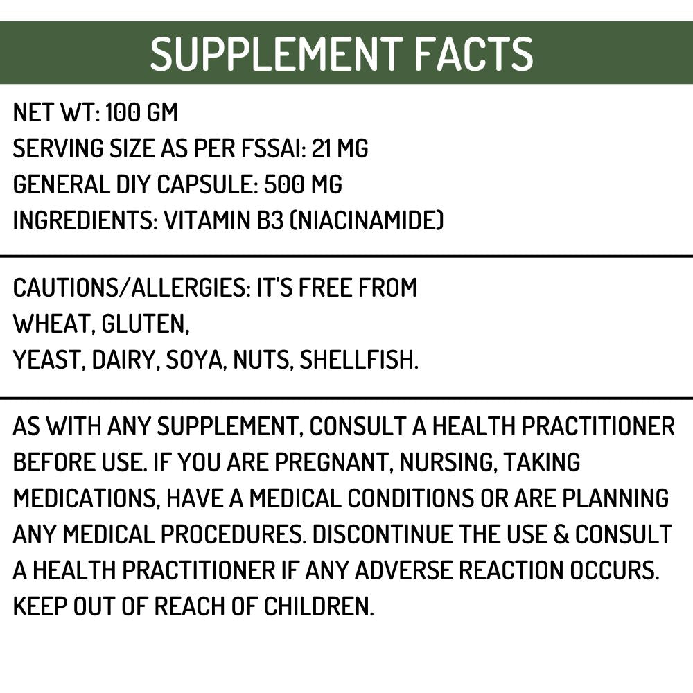 Pure Vitamin B3 Powder (Niacinamide) Supplements Acne Face (100 Gms) Hollywood Secrets