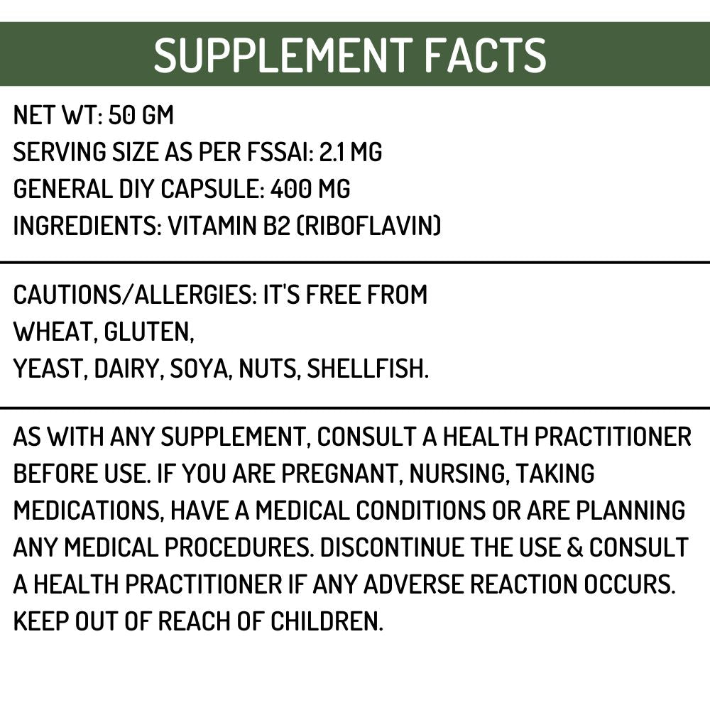 Pure Vitamin B2 Riboflavin Supplements 50gm Hollywood Secrets