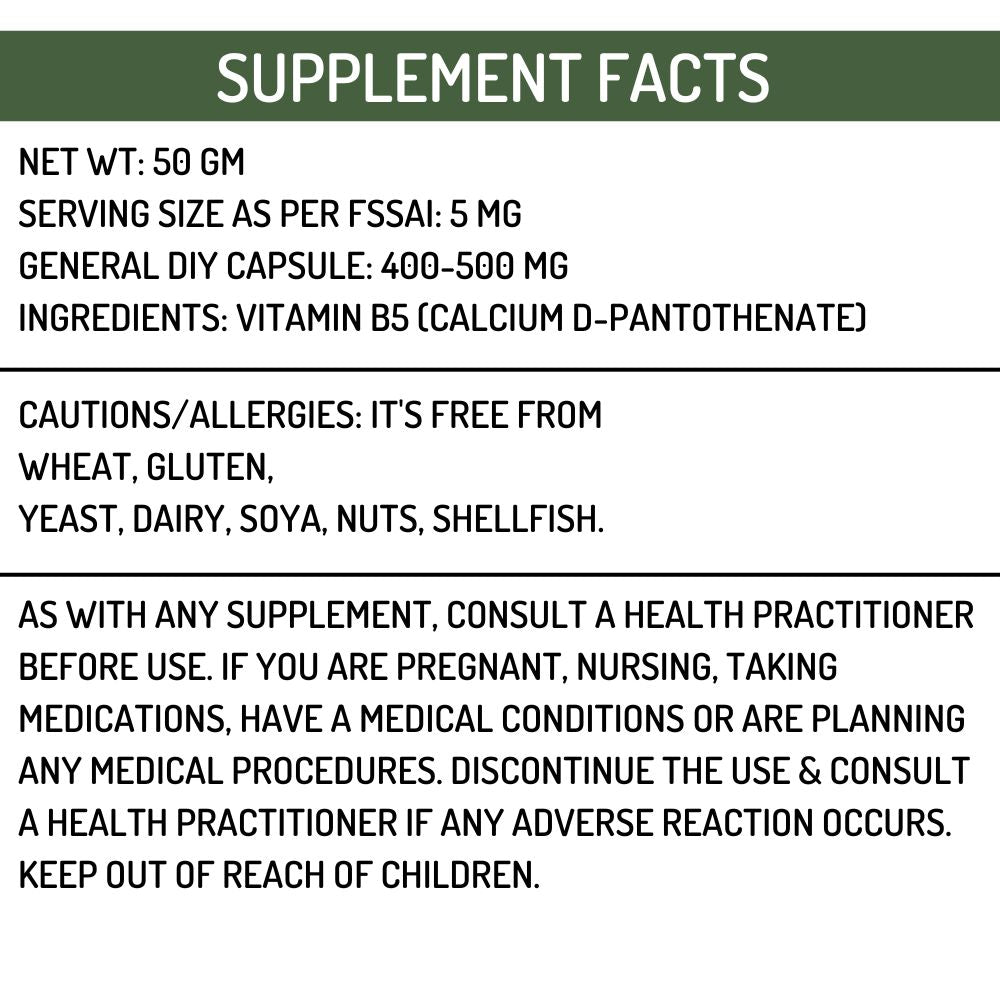 Provitamin B5 Calcium D Pantothenate powder 50gm Hollywood Secrets