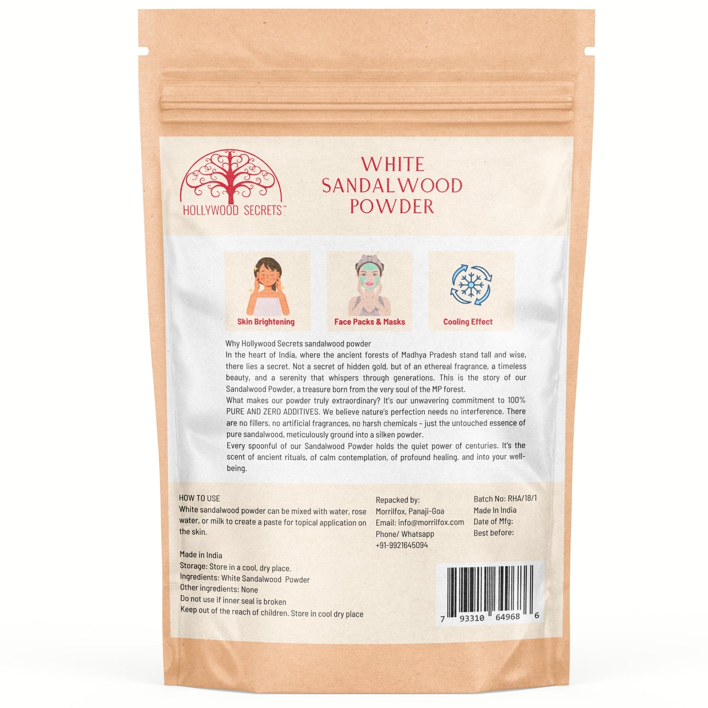 Organic White Sandalwood Root Powder With 100% Sandalwood Oil 50gm hollywoodsecrets