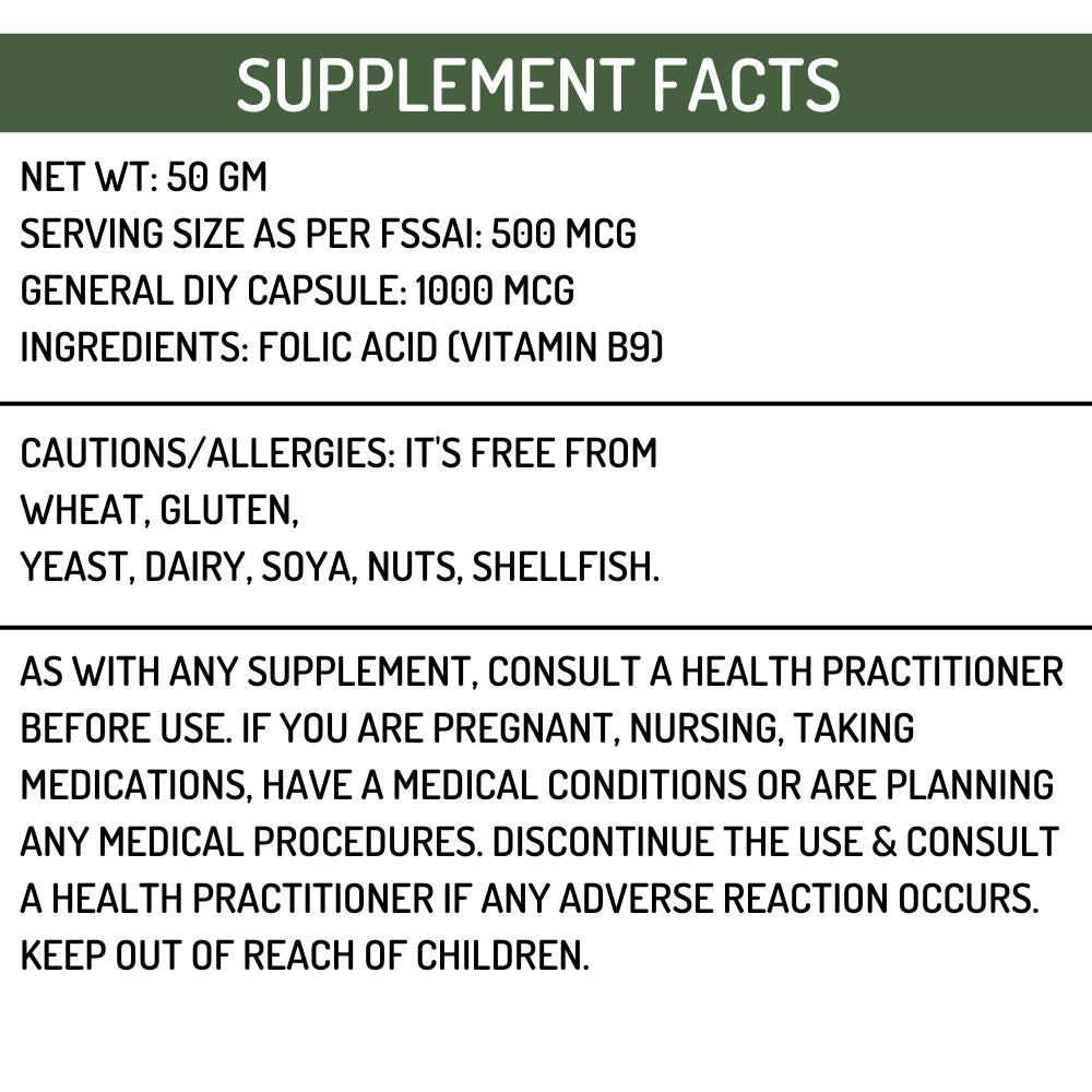 Vitamin B9 Folic Acid Powder 50gms Hollywood Secrets