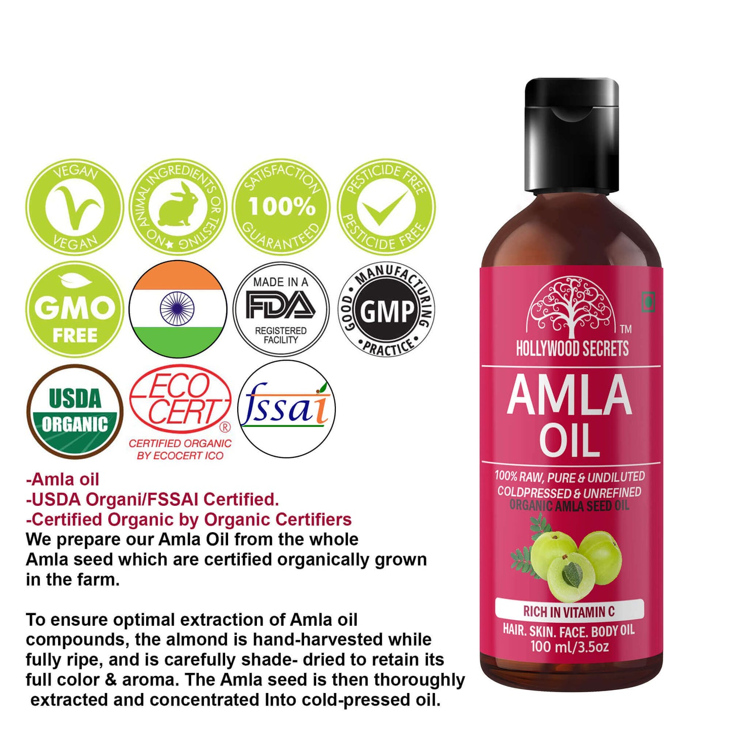 Amla Seed Oil Pure Cold Pressed 100ml Hollywood Secrets