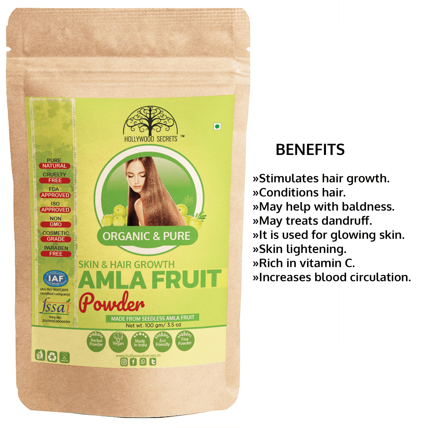 Organic Amla Powder India Gooseberry (100 Gms) Hollywood Secrets