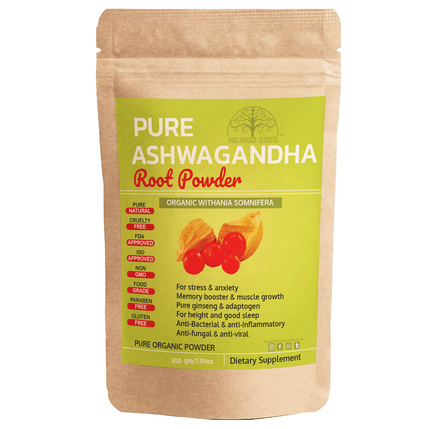 Pure Herb Ashwagandha Powder (200 Gms) Hollywood Secrets