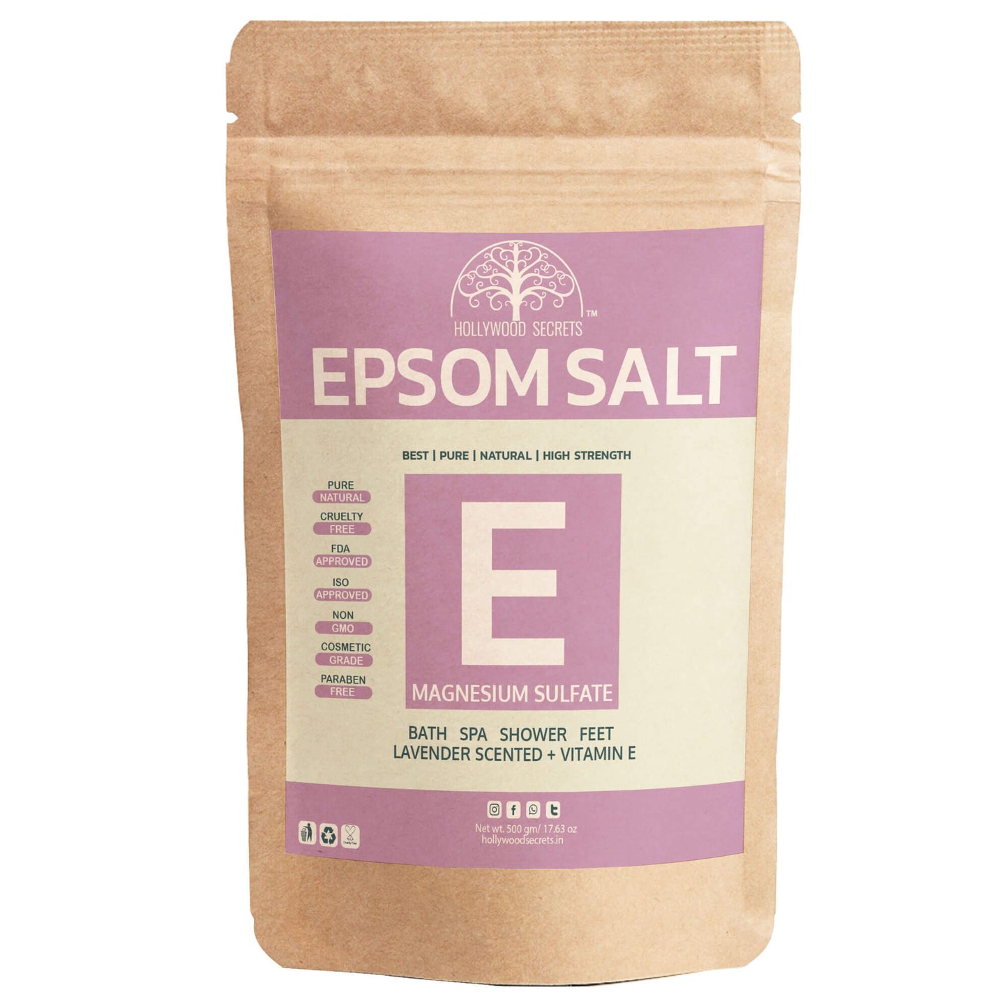 Pure Epsom Lavender Salt Bath (500Gms) Hollywood Secrets