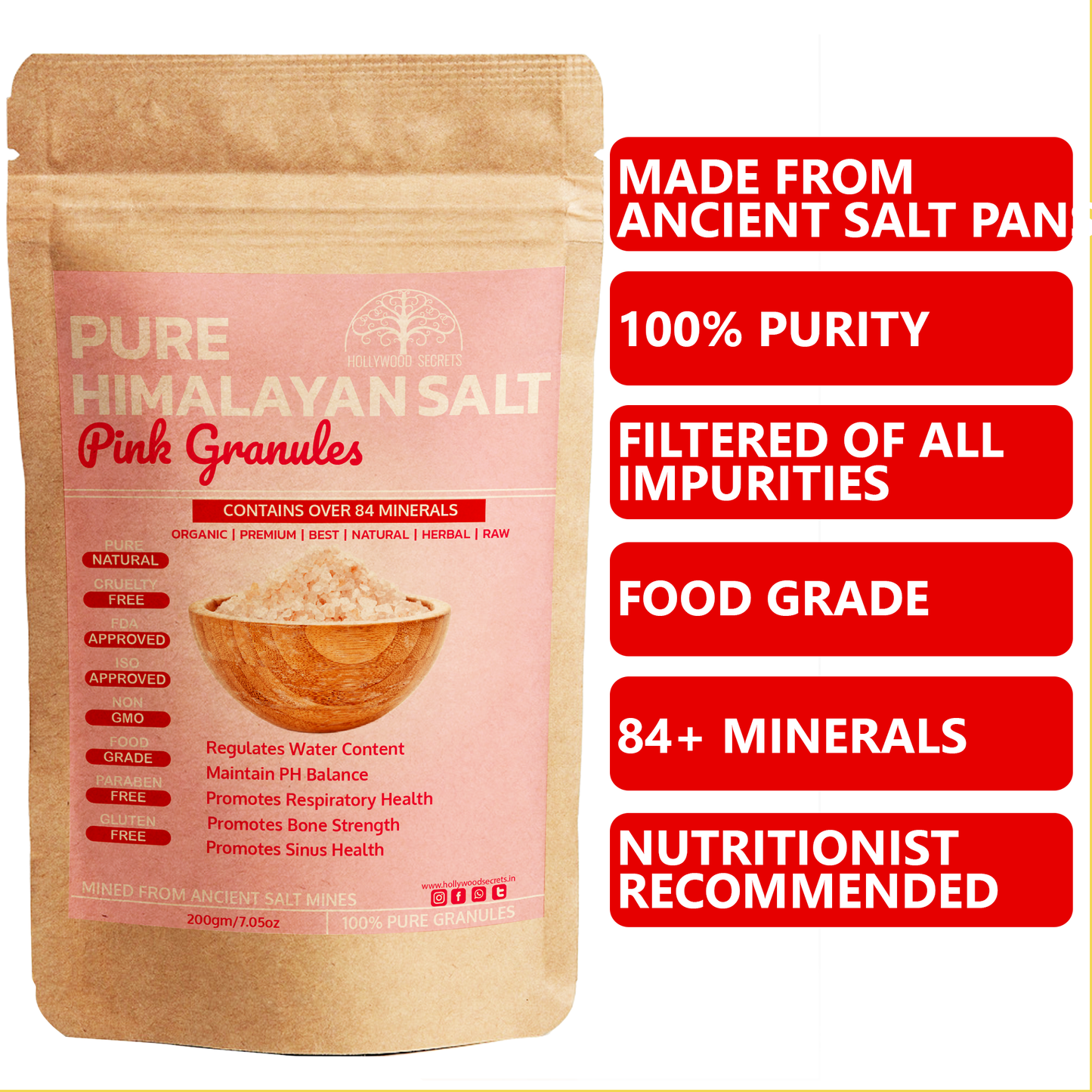 Pure Himalayan Pink Salt 100Gms Hollywood Secrets