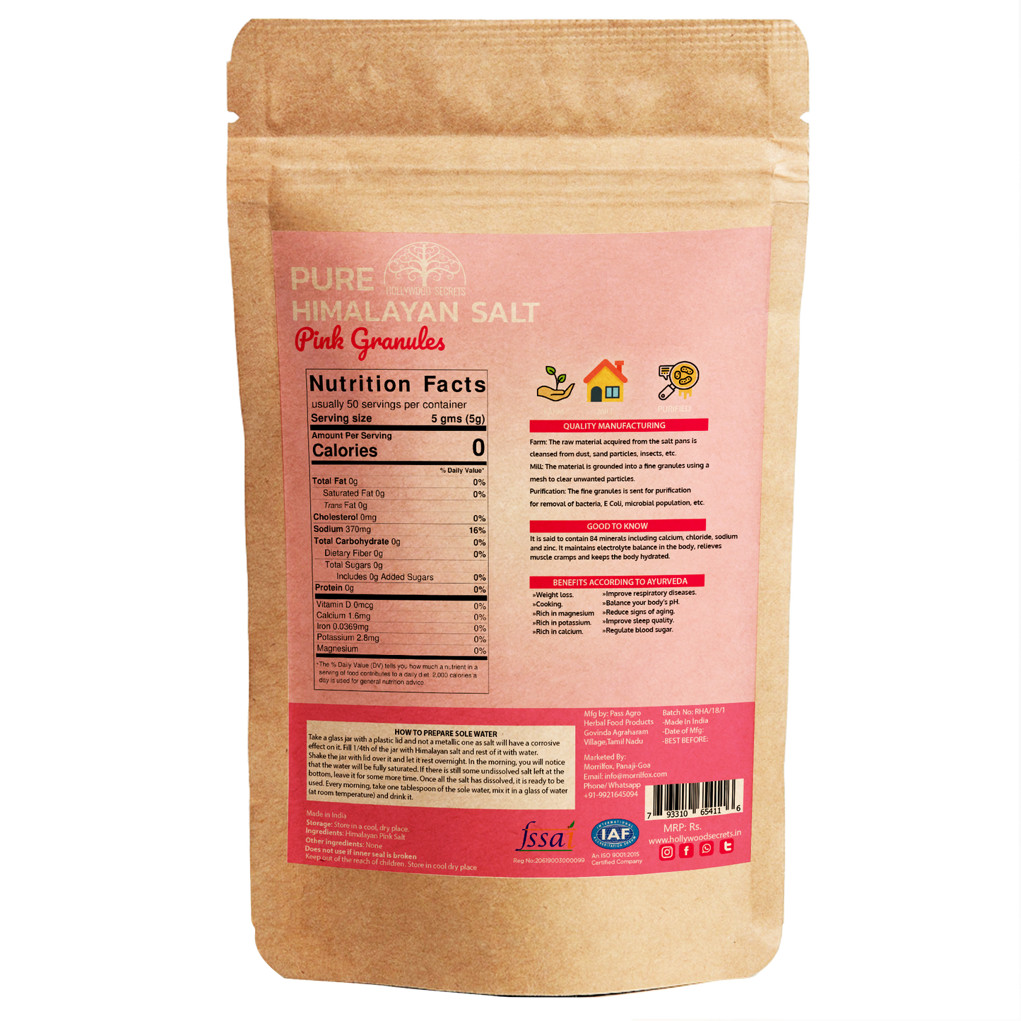 Pure Himalayan Pink Salt 100Gms Hollywood Secrets