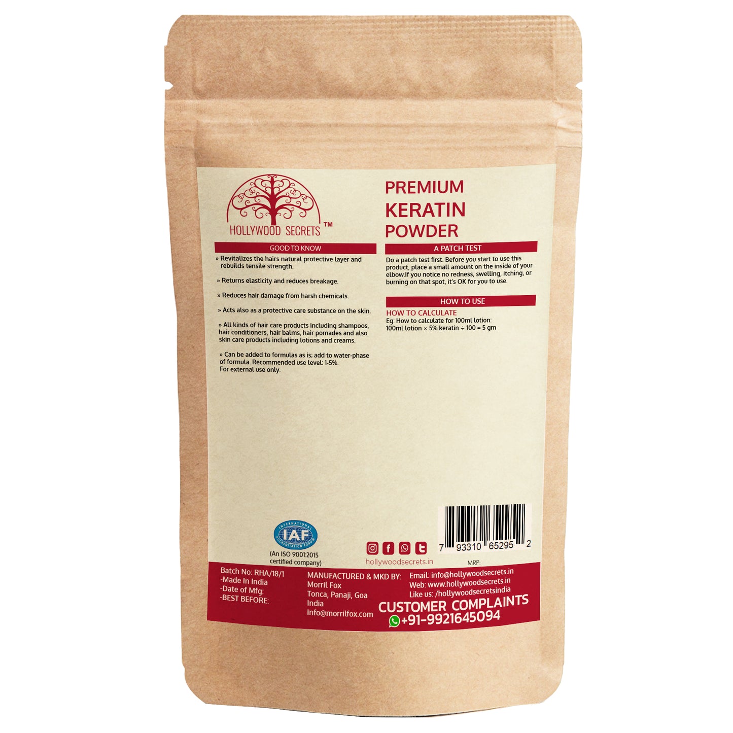 Pure Hydrolyzed Keratin Protein Powder 50gm Hollywood Secrets