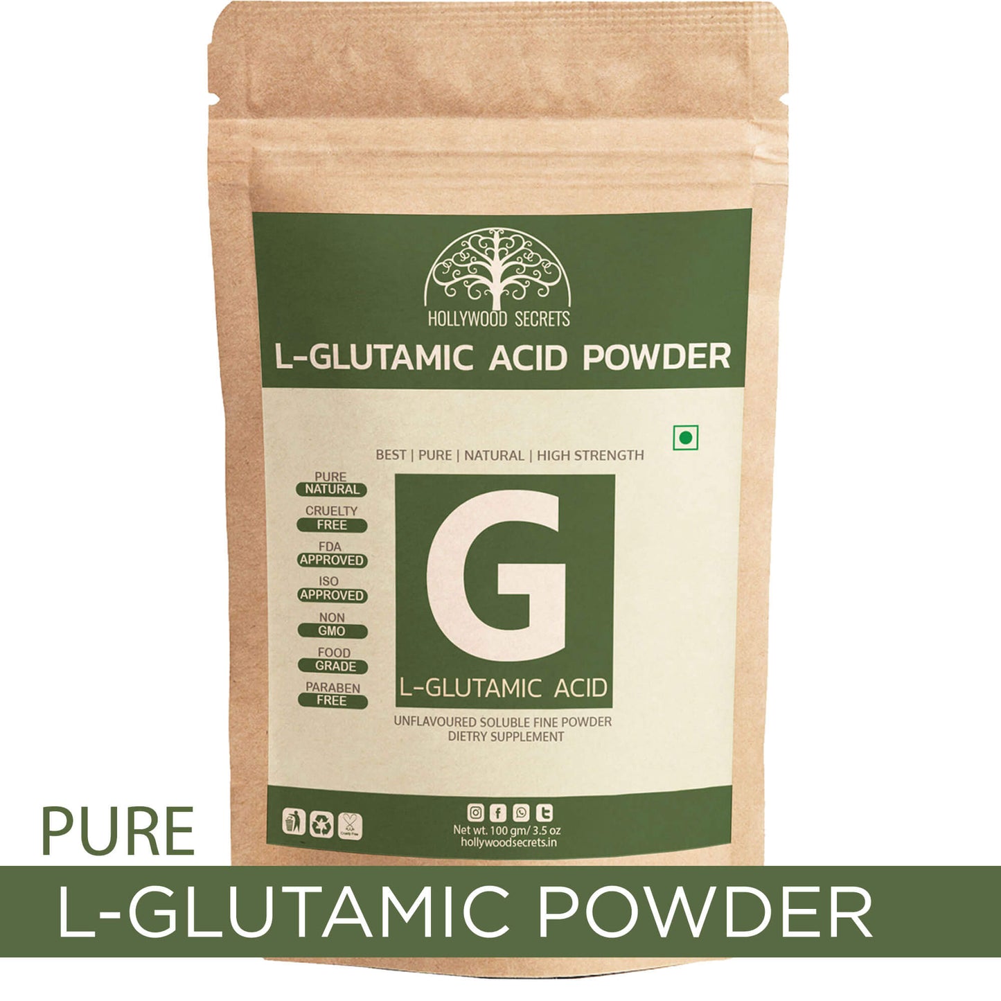 Pure L-Glutamic Amino Acid Powder 100Gms Hollywood Secrets