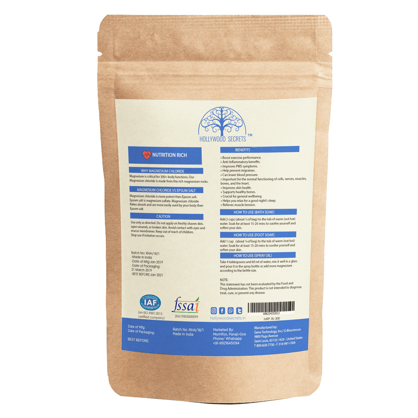 Pure Magnesium Chloride Moist Flakes (500 Gms) Hollywood Secrets