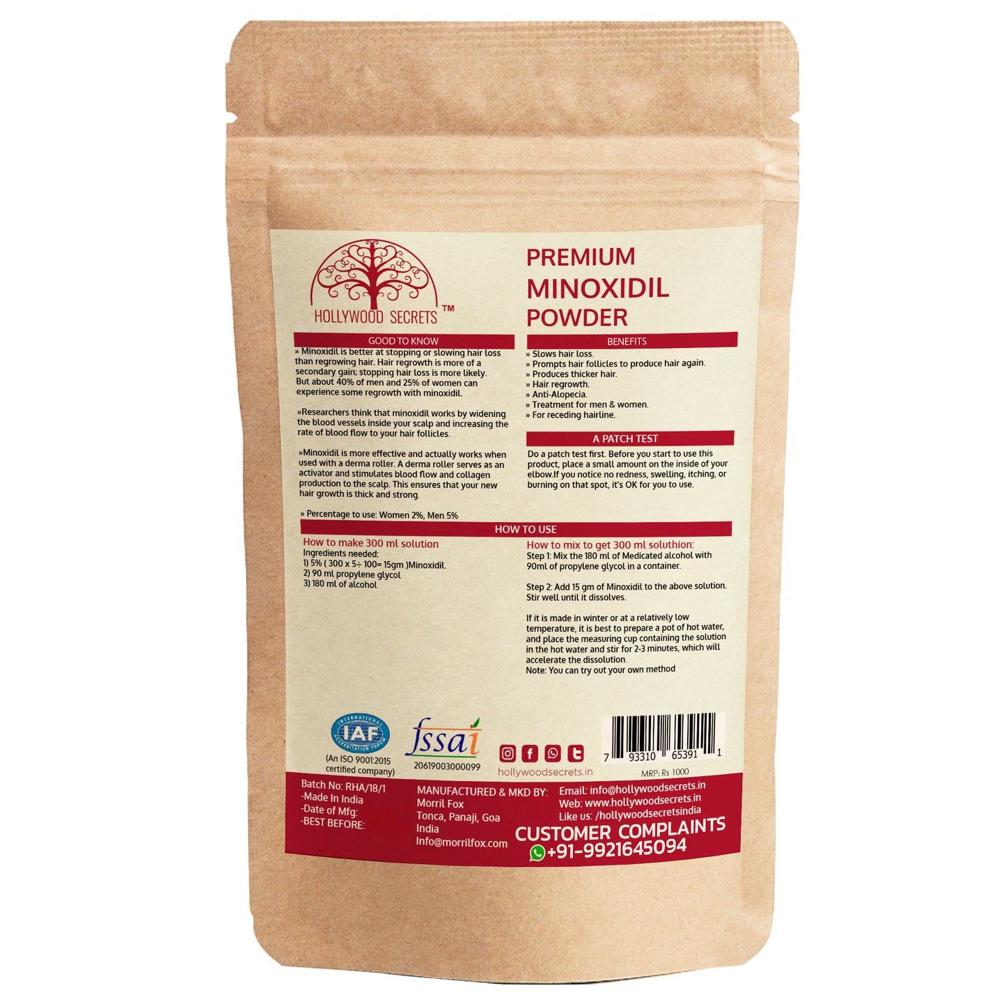 Pure Minoxidil Powder 50 gms Hollywood Secrets
