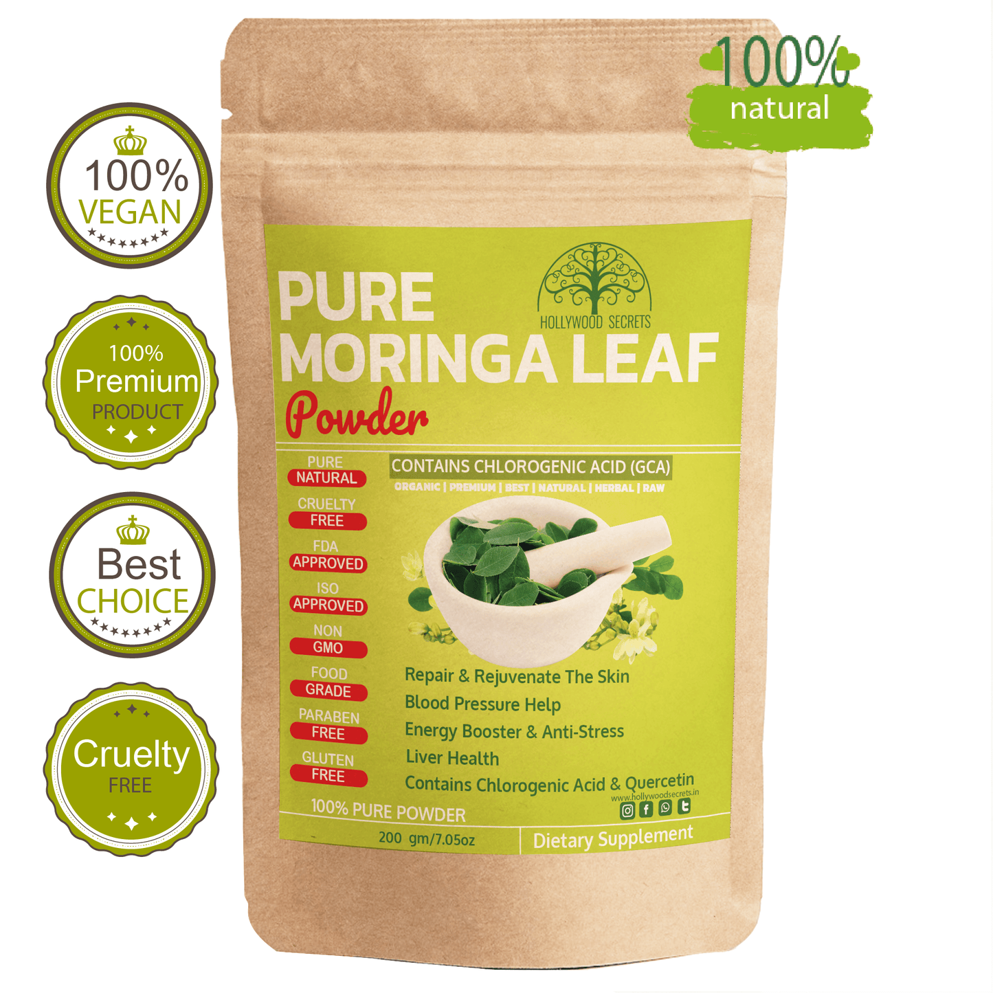Pure Moringa Leaf Powder (200 Gms) Hollywood Secrets