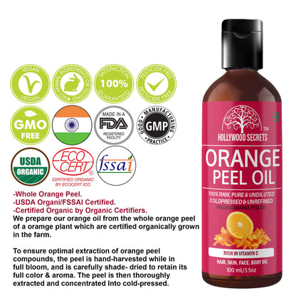 Orange Peel Oil Pure Cold Pressed 100ml Hollywood Secrets