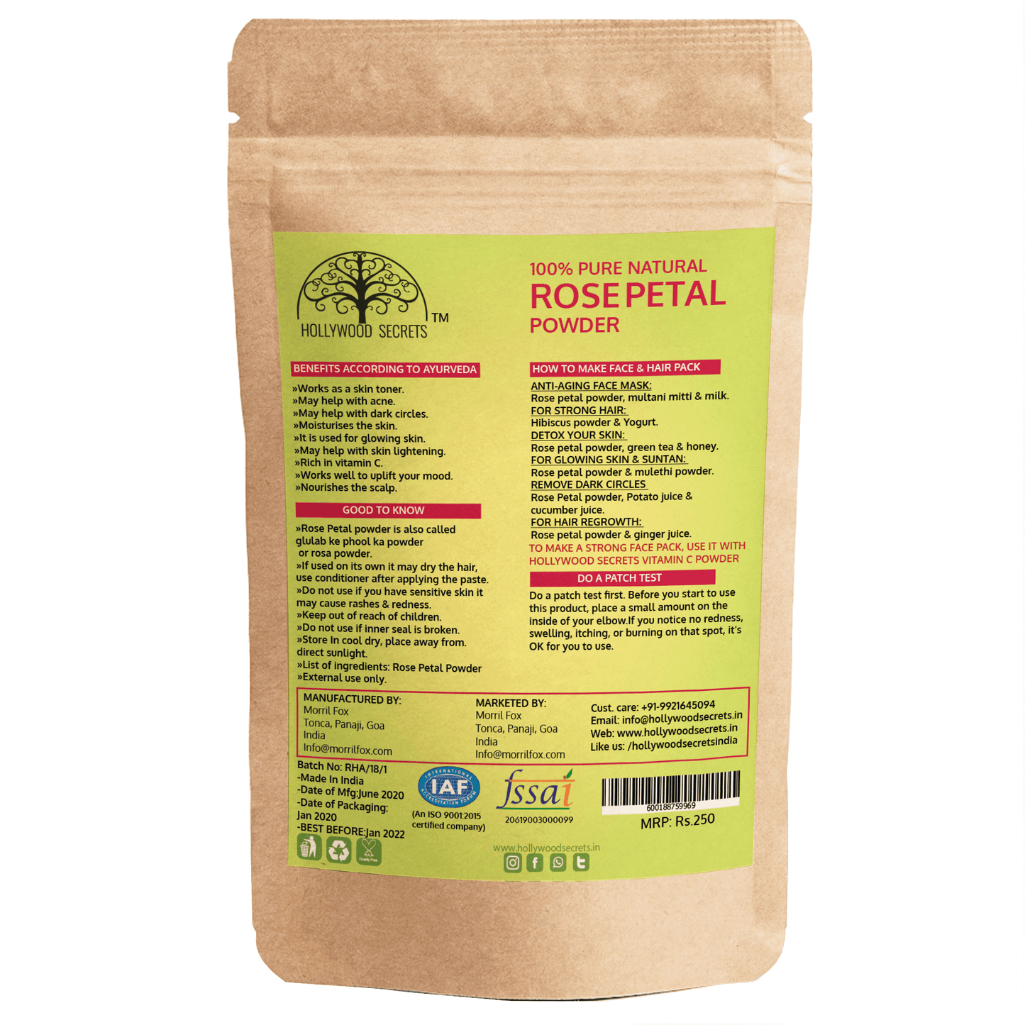Natural Rose Petal Powder For Skin (100 Gms) hollywoodsecrets