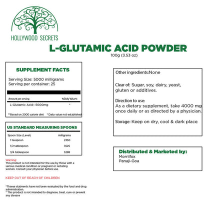 Pure L-Glutamic Amino Acid Powder 100Gms Hollywood Secrets
